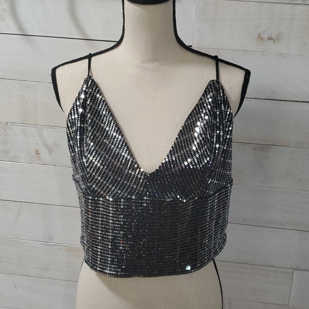 Black sequin crop top